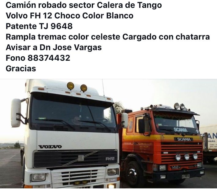 Camión robado Calera de Tango